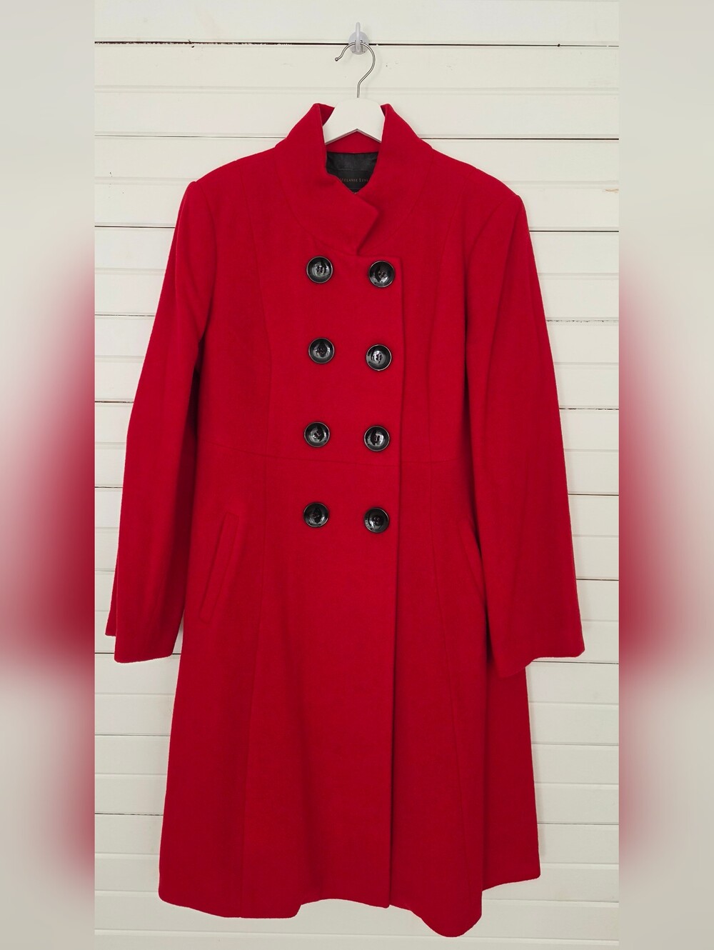 NWT Melanie Lyne Red Wool Cashmere Double Breasted Coat Jacket Stand Collar 16